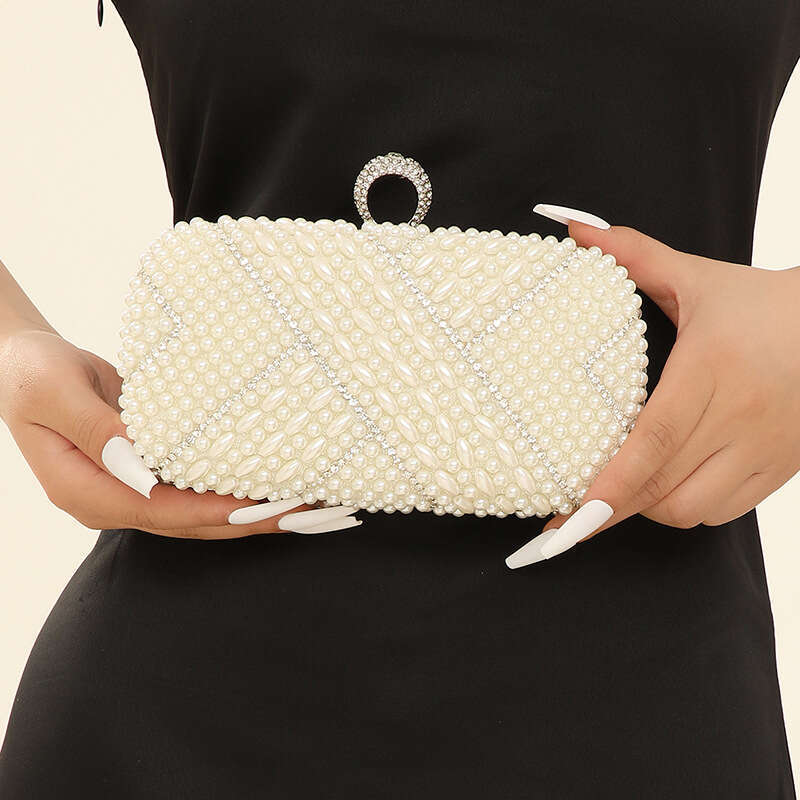 Dinner Bag New Geometric Water Diamond Pearl Bead Chain Wedding Party Handheld Women S Clutch Banquet Bag KQ