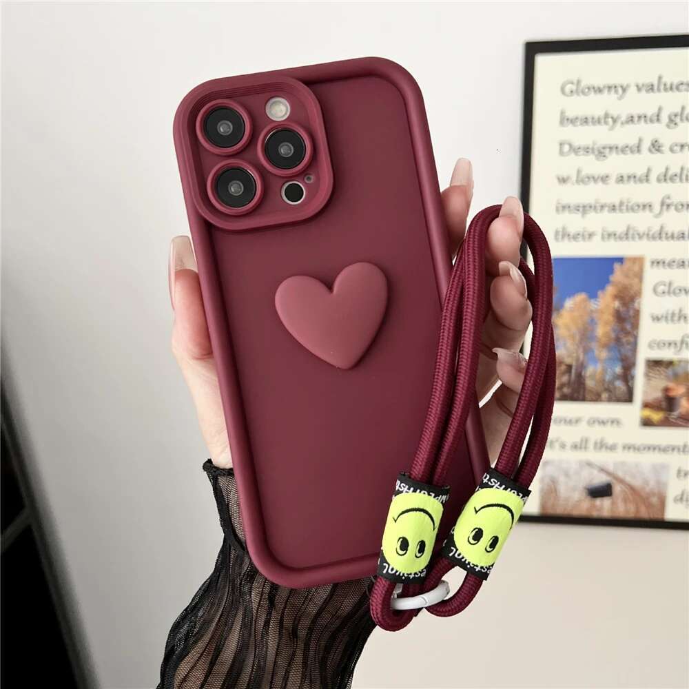 3D Love Heart Wrist Chain Phone Case For Samsung Galaxy S25 S24 S23 S22 Ultra S21 Plus S20 FE Note 20 Hang Strap Lanyard Cover