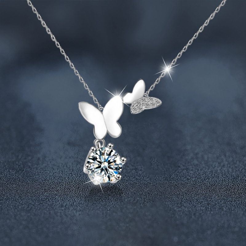 925 Silver Moissanite Butterfly Necklace, Non-Fading, Women's Designer Autumn/Winter High-End Lock Chain, Ins Style Niche Jewelry