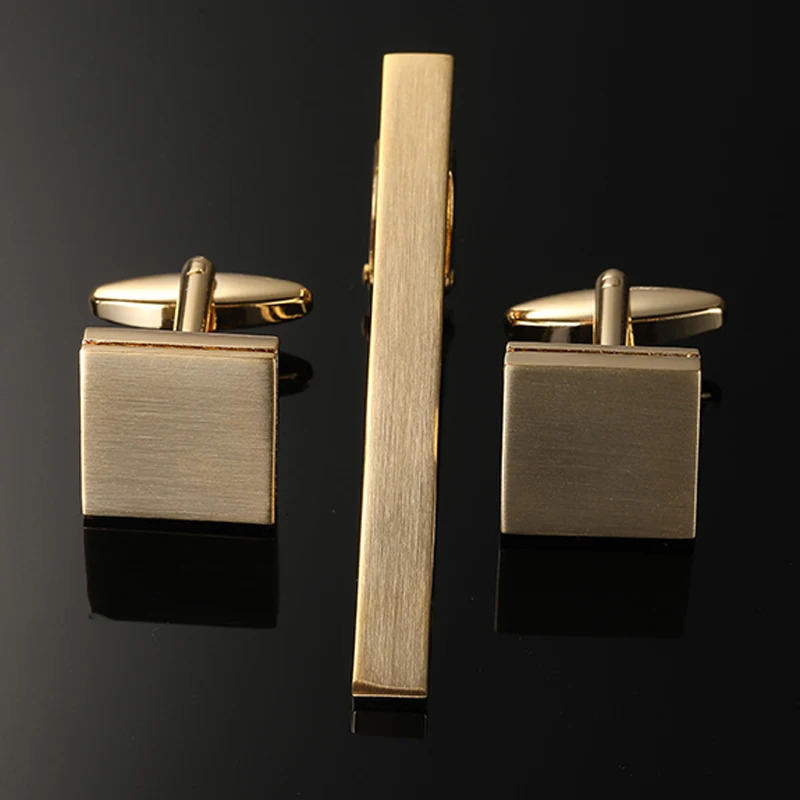 Classic mens French shirt cufflinks tie clip set laser metal brushed cuffs button clip business set accessories wholesale 250424