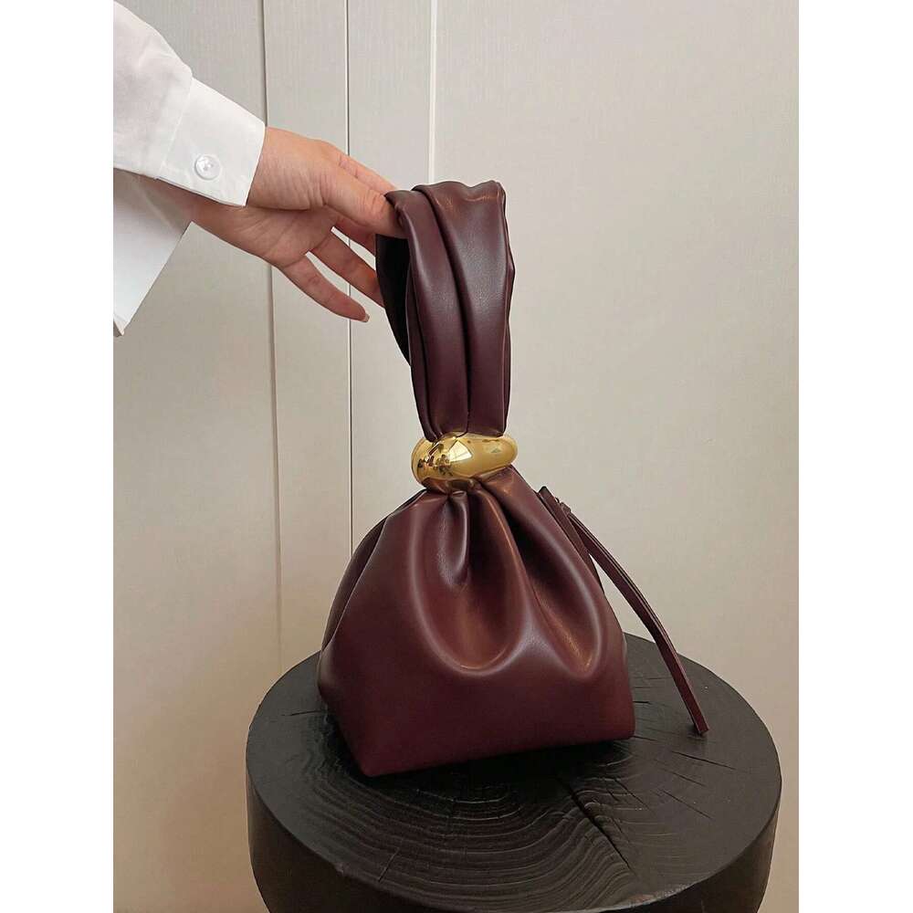Solid Color PU Leather Handbag Pleated Cloud Shaped Women Bucket Bag, Fashionable Bury Women's Bag
