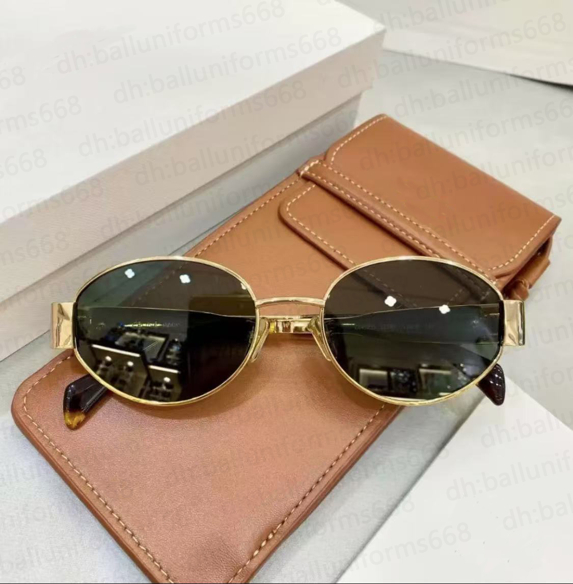 Sunglasses For Women Oval Frame Designer Sunglasses Women Metal Mirror Legs Green Lens Sunglasses Retro Small Round Frame Sexy Little Women Glasses With Box