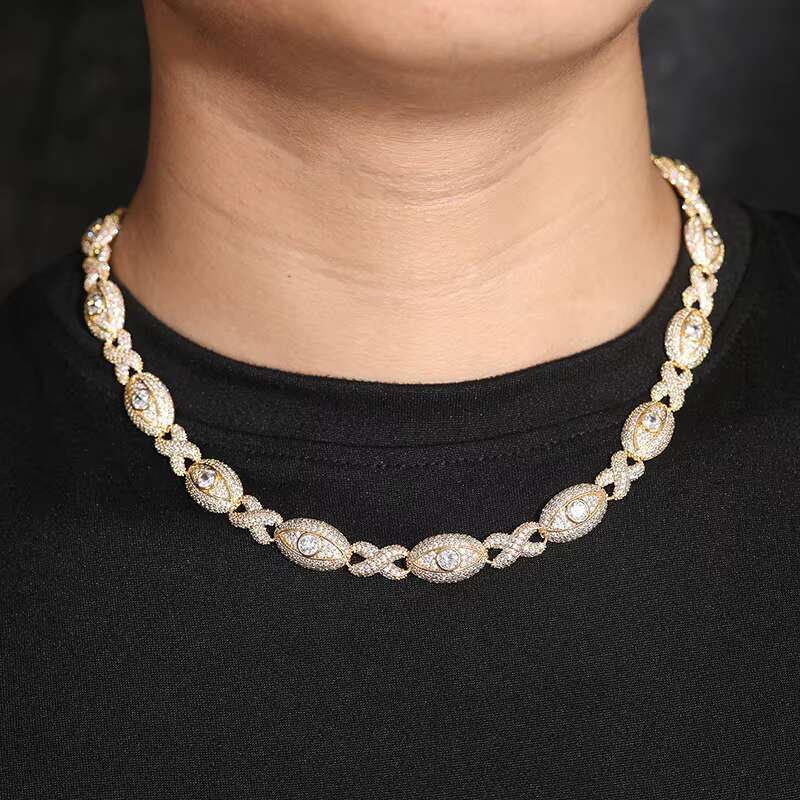 11mm Infinity Evil Eyes Cuban Link Chain 18K Gold Plated Brass Hip Hop Necklace Moissanite Diamonds Trendy Wholesale Streetwear Jewelry