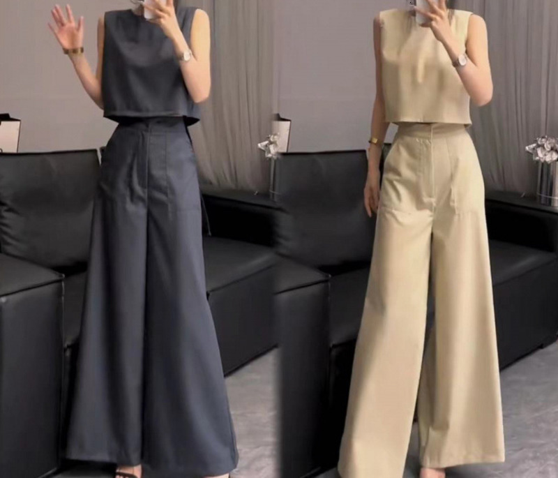 Elegant Womens Sets Woman 2-Piece Trouser Suits Fashion 2pcs Outfits Tank Top and Wide Leg Pant Suits Oversize 241224