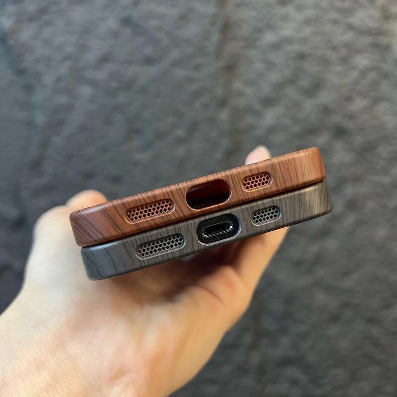 Wood Grain Large Window Magnetic for Magsafe Wireless Charging Case For iPhone 16 15 14 13 11 12 Pro Max Camera Protection Cover