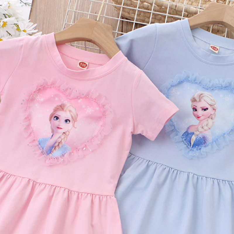 DISNEY Frozen Baby designer clothes Princess Elsa Children summer dress cartoon princess short-sleeved dress.