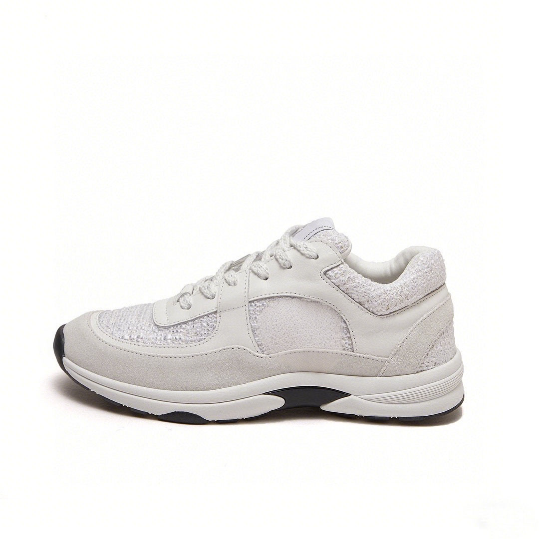 Designers Shoes Interlocking Suede Calfskin Fabric Sneakers Lace Up Low Top Sneaker Triple White