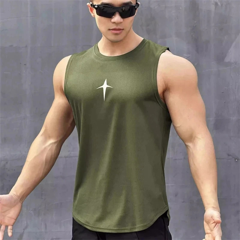 Summer sleeveless vest outdoor sports running top quick drying round neck gym Tshirt mens breathable y250430