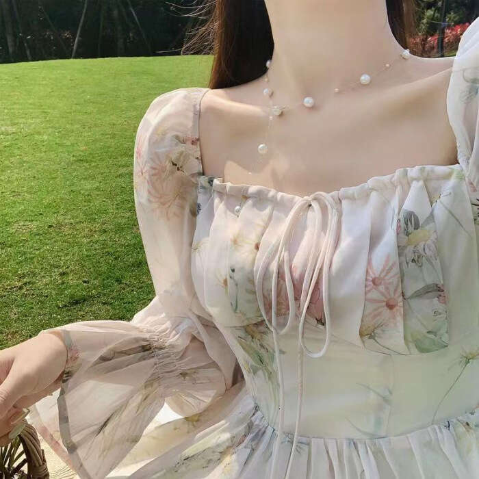 designer dress spring and summer new exquisite long sleeved chiffon dress super fairy forest gentle style tea break french first love dress dresses fo