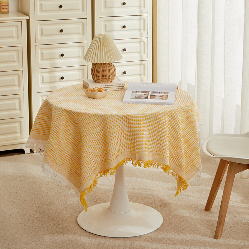 XX0367 white coffee table mat small square tablecloth ins style bedside table cover cloth round table cotton and linen desk dining table light luxury 