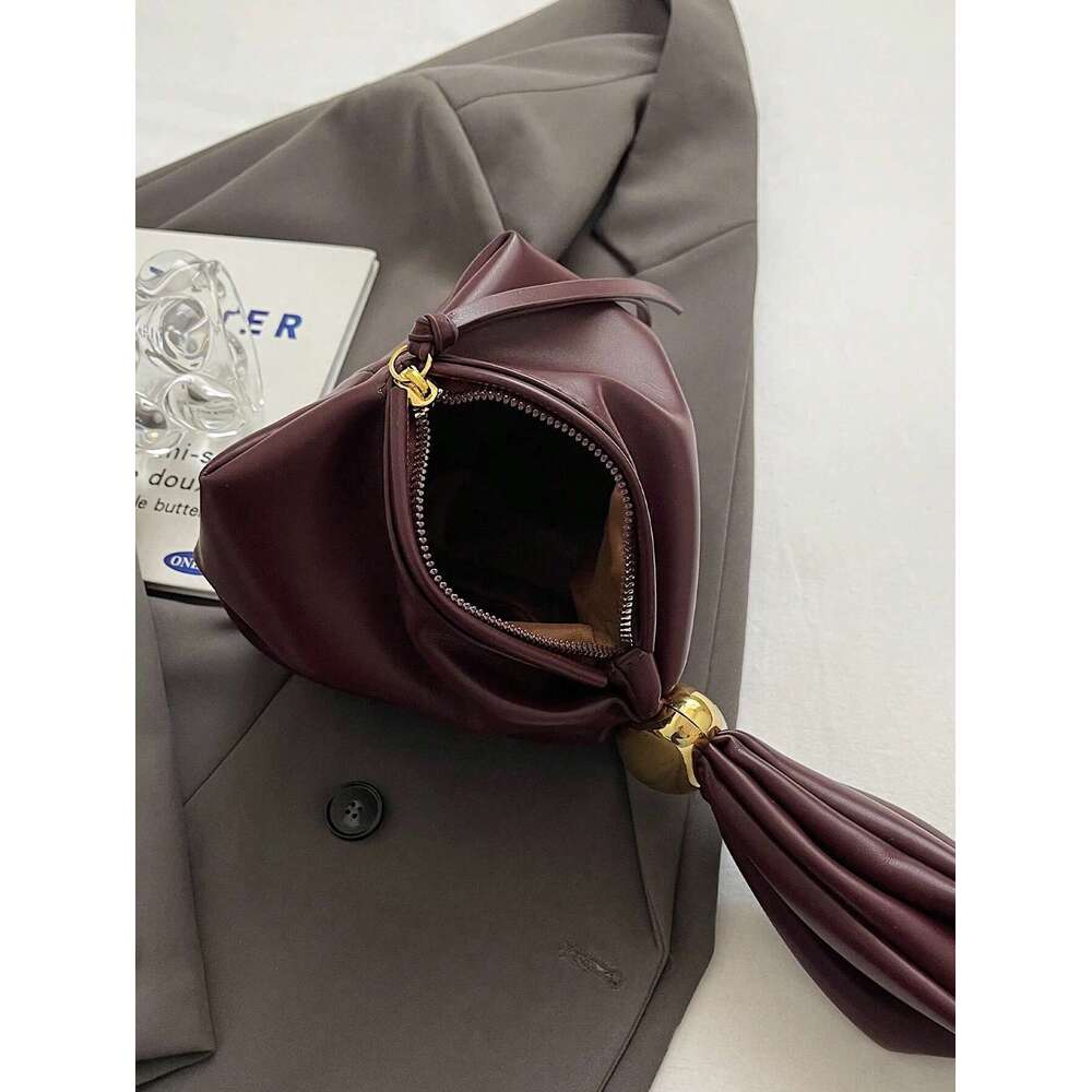 Solid Color PU Leather Handbag Pleated Cloud Shaped Women Bucket Bag, Fashionable Bury Women's Bag