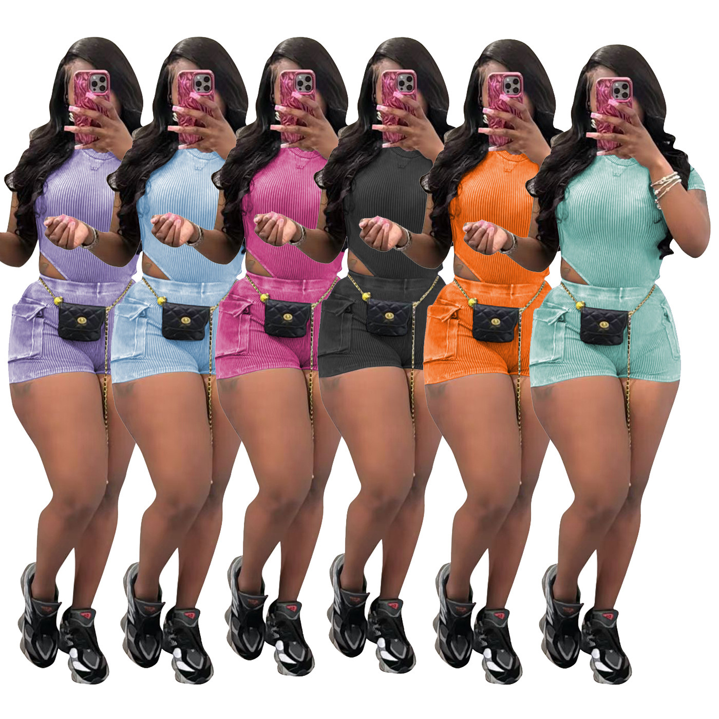 Women Tracksuits Two Pieces Set Deisgner 2025 New Fashion Casual Washed Jumpsuit Shorts Set 6 Colors