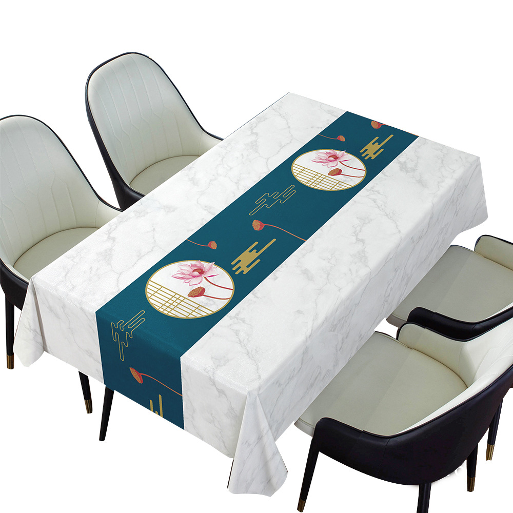 XX0393 New Chinese Good Luck Lotus Tea Table Table Cloth Waterproof Oil-proof Anti-scalding Disposable PVC Table Cloth Wholesale