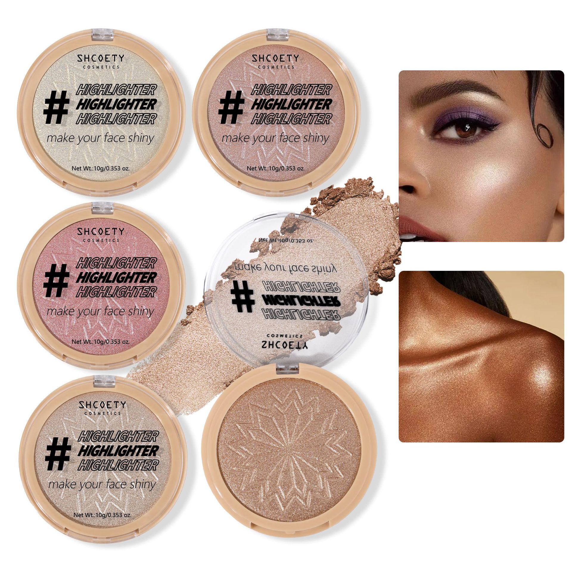 5-color high gloss powder face brightening repair plate makeup lasting waterproof high gloss powder cream makeup