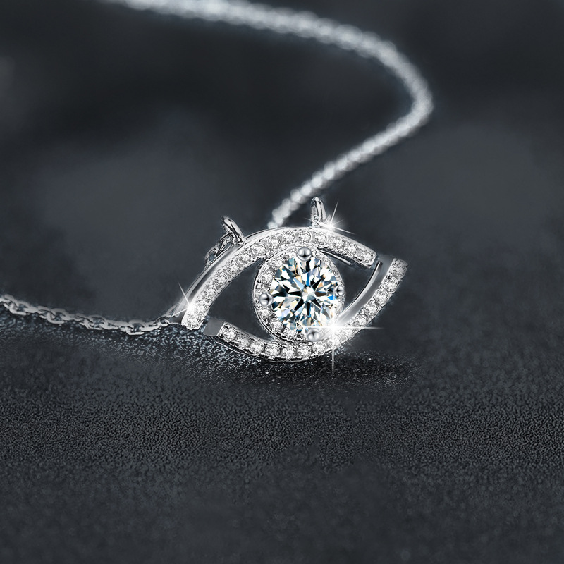 925 Silver Evil Eye Moissanite Pendant Necklace for Women Sparkling Protection Jewelry Minimalist Choker Gift for Her