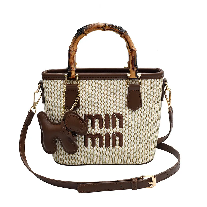 Designer bag 2025S New Spring Color Contrasting Grass Woven bag Bamboo Basket Water Bucket Handbag Fashion Shoulder Diagonal Cross tote bag Women Bag