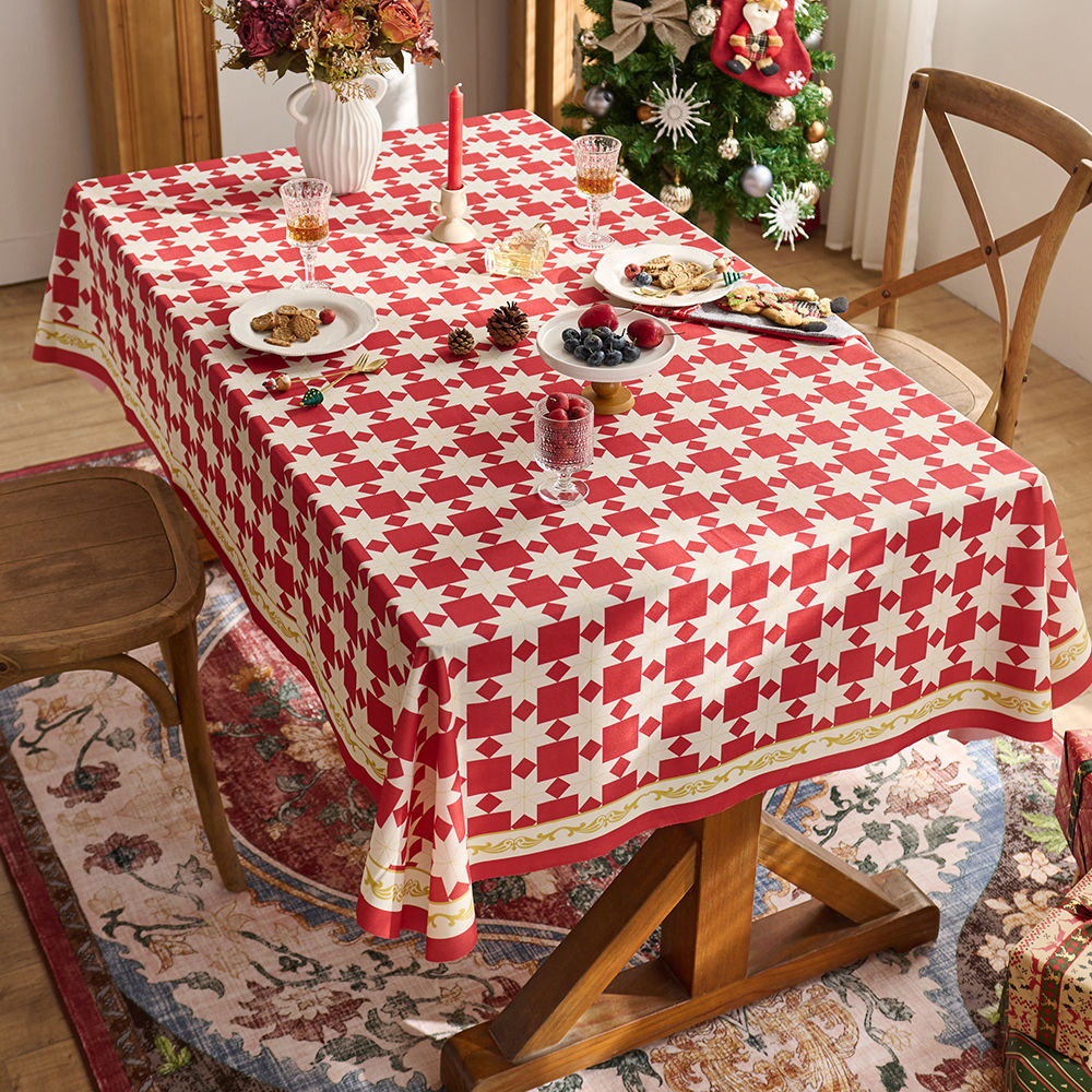 XX0392 New Year tablecloth red festive Christmas tablecloth atmosphere tablecloth tablecloth plaid cloth Christmas style decorative cloth