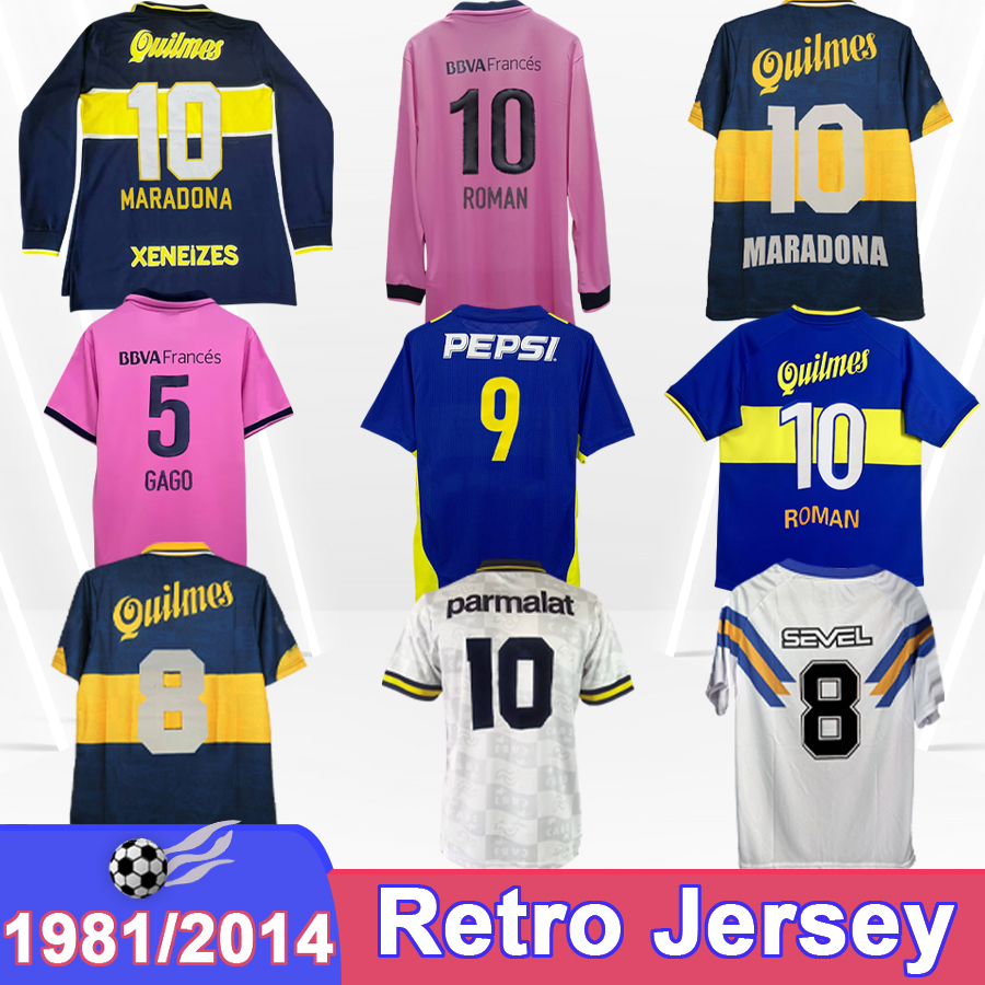 1981 2014 Boca Juniors Mens Retro Soccer Jerseys MARADONA ROMAN GUILLERMO GAGO SANCHEZ MINO Home Away Vintage Football Shirts