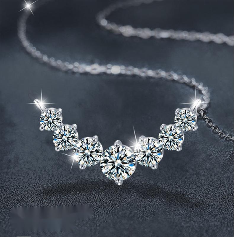925 Sterling Silver Smile Princess Necklace with Moissanite Stones, Elegant V-Shaped Pendant for Women, Minimalist Chic Jewelry Gift