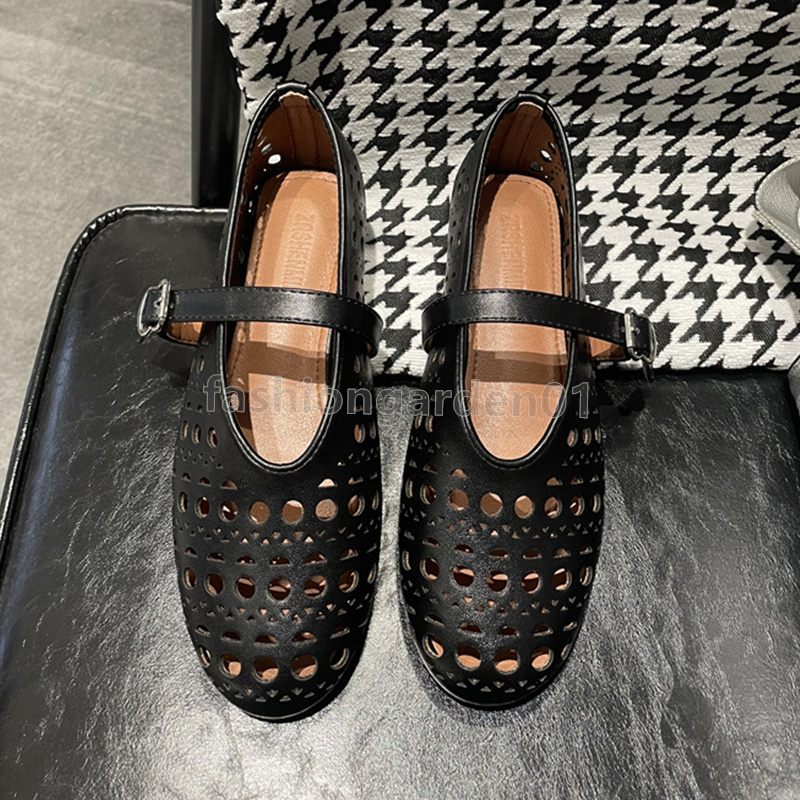 free shipping designer ballet flats heels loafers womens luxury shoes shallow mouth round toe cut-outs spring summer one-line buckle strap women dress