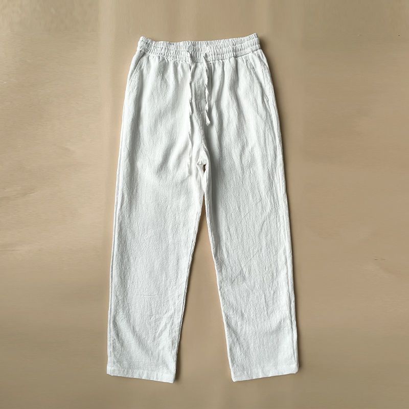 High end linen pants for men summer thin Chinese style cotton linen pants mens casual pants white loose straight leg pants 250507