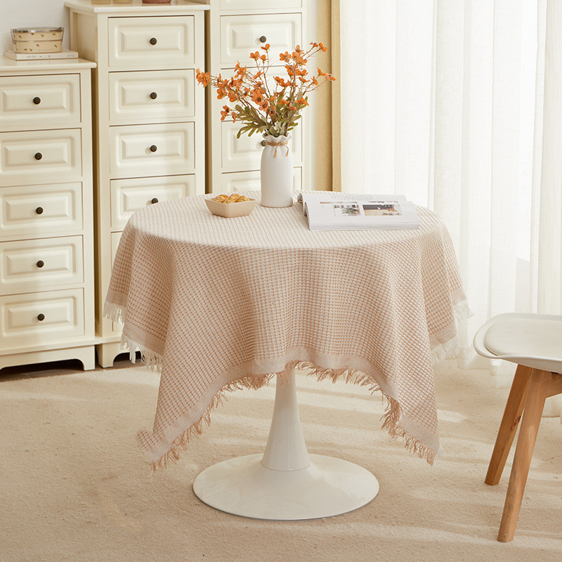 XX0365 white coffee table mat small square tablecloth ins style bedside table cover cloth round table cotton and linen desk dining table light luxury 