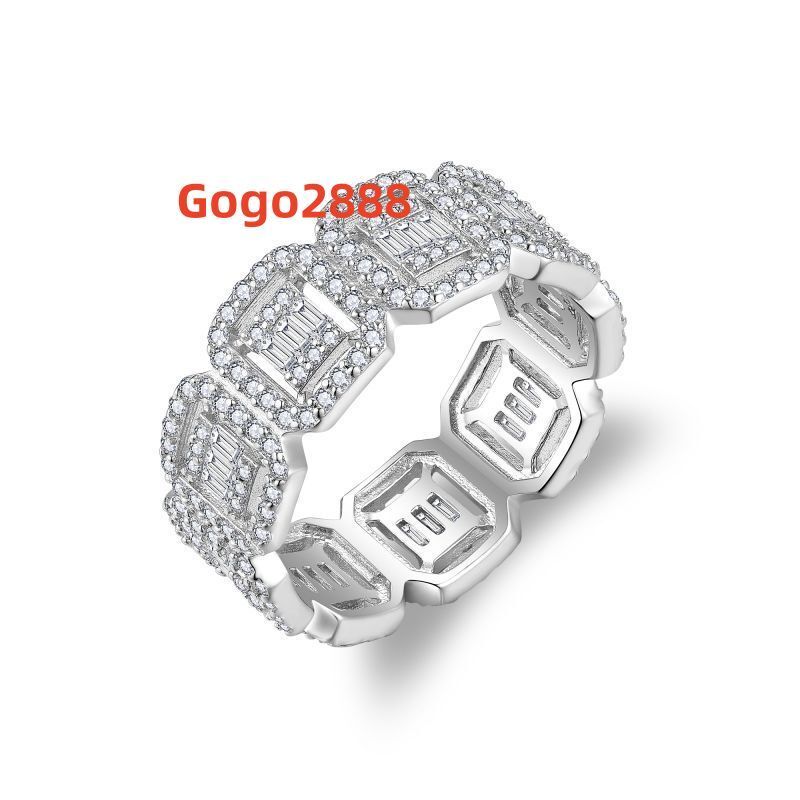 DE Wide Moissanite Couple Rings Iced Out Moissanite Rings for Couple Hip Hop 925 Silver Square Moissanite Rings for Men Women