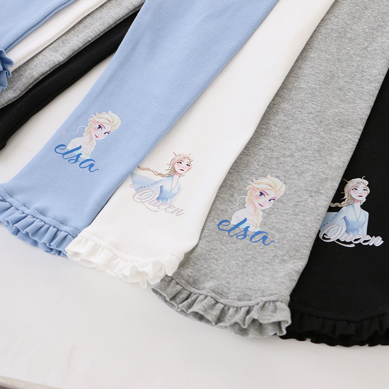 DISNEY Frozen Elsa princess kids designer clothes Girl Autumn Children's Clothes Girl Long Pants Princess Print Stretch Cotton