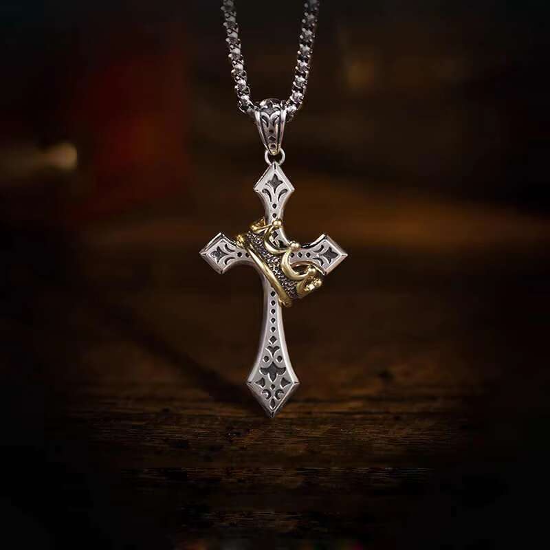 DHCollections Retro Cross Necklace for Men Personalized Thai Sier Niche Pendant Box Chain Trendy Gift Idea