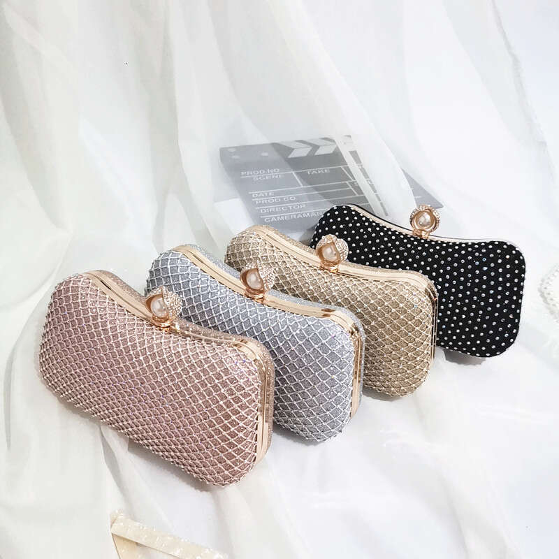 Dinner Bag Water Bag With Inlay And Pearl Pillow Shaped Single Shoulder Diagonal Cross Mesh Diamond Bag Shiny Dress Banquet Handbag KQ
