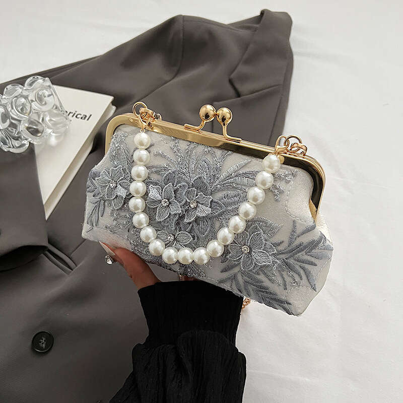 Dinner Bag Spring New Heavy Industry Flower Water Diamond Lace Celebrity Pearl Banquet And Elegant Handheld Bag KQ