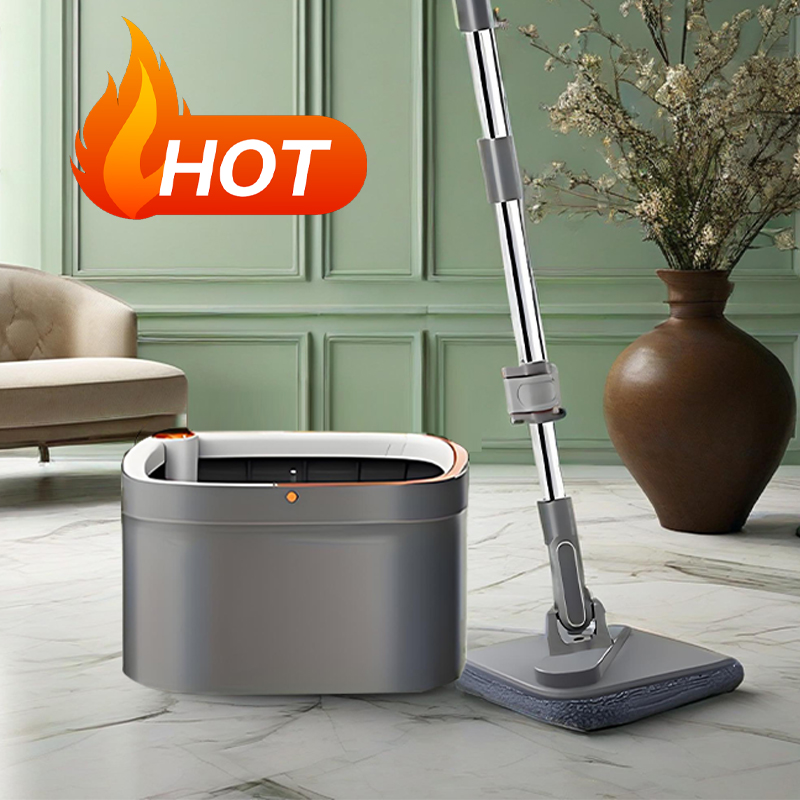 Mop bucket + reinforcing rod +4 mops, household one-mop clean, automatic rotating no-hand-wash mop, lazy person's water-absorbing flat mop baolia