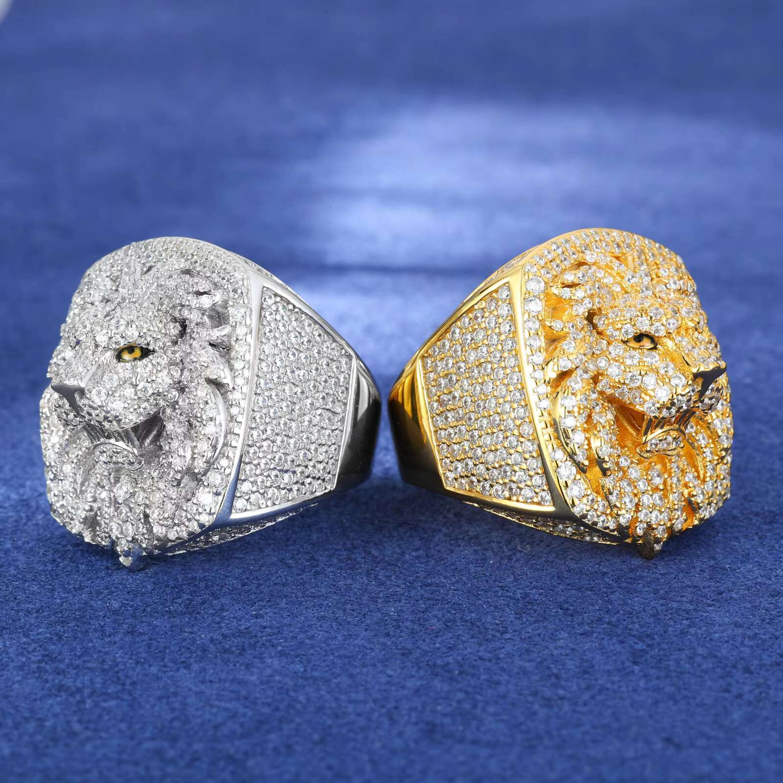 Luxury 3D Lion King Head Ring White Gold 925 Sterling Silver Lab VVS Moissanite Diamond Iced Out Hip Hop Jewelry for Rappers Men