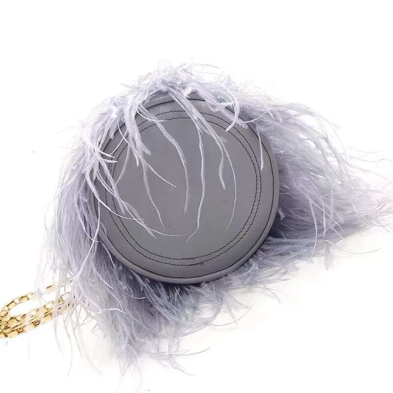 Metal Ring Handle Bucket Women's Handbag Fashion Ostrich Feather Evening Wedding Party Clutch Purse Shoulder Bag