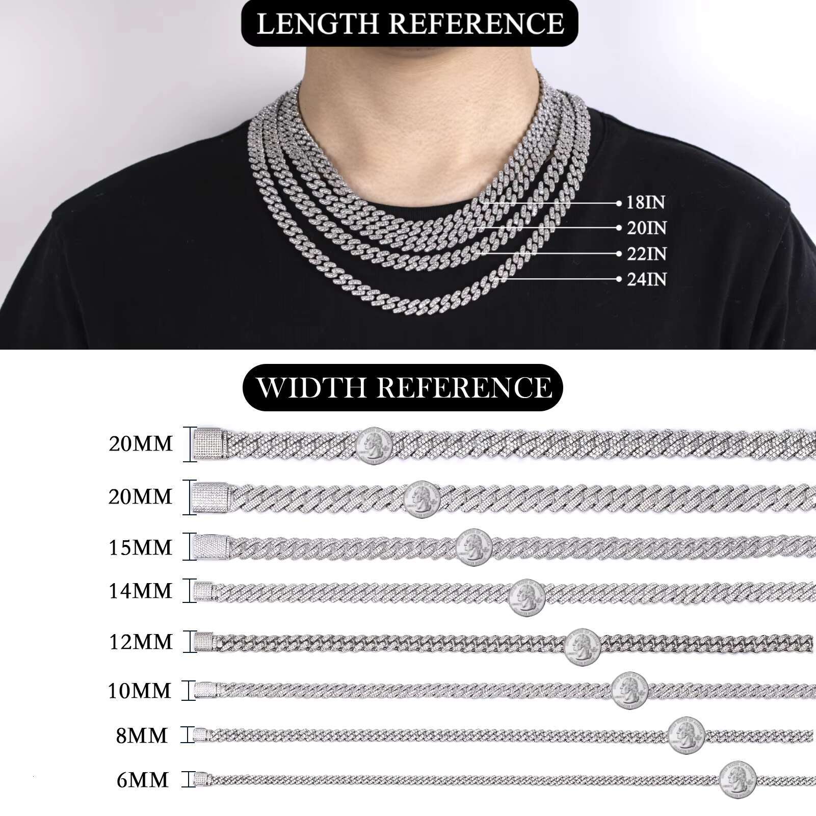 Tarnish Resistant Moissanite Cuban Link Chain 6mm-20mm 925 Sterling Silver Moissanite Cuban Necklace Iced Out Chains for Men