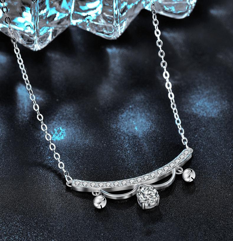Princess Style S925 Silver Bell Pendant Necklace with Moissanite Charm for Women Gift Jewelry