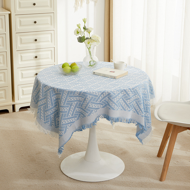 XX0367 white coffee table mat small square tablecloth ins style bedside table cover cloth round table cotton and linen desk dining table light luxury 