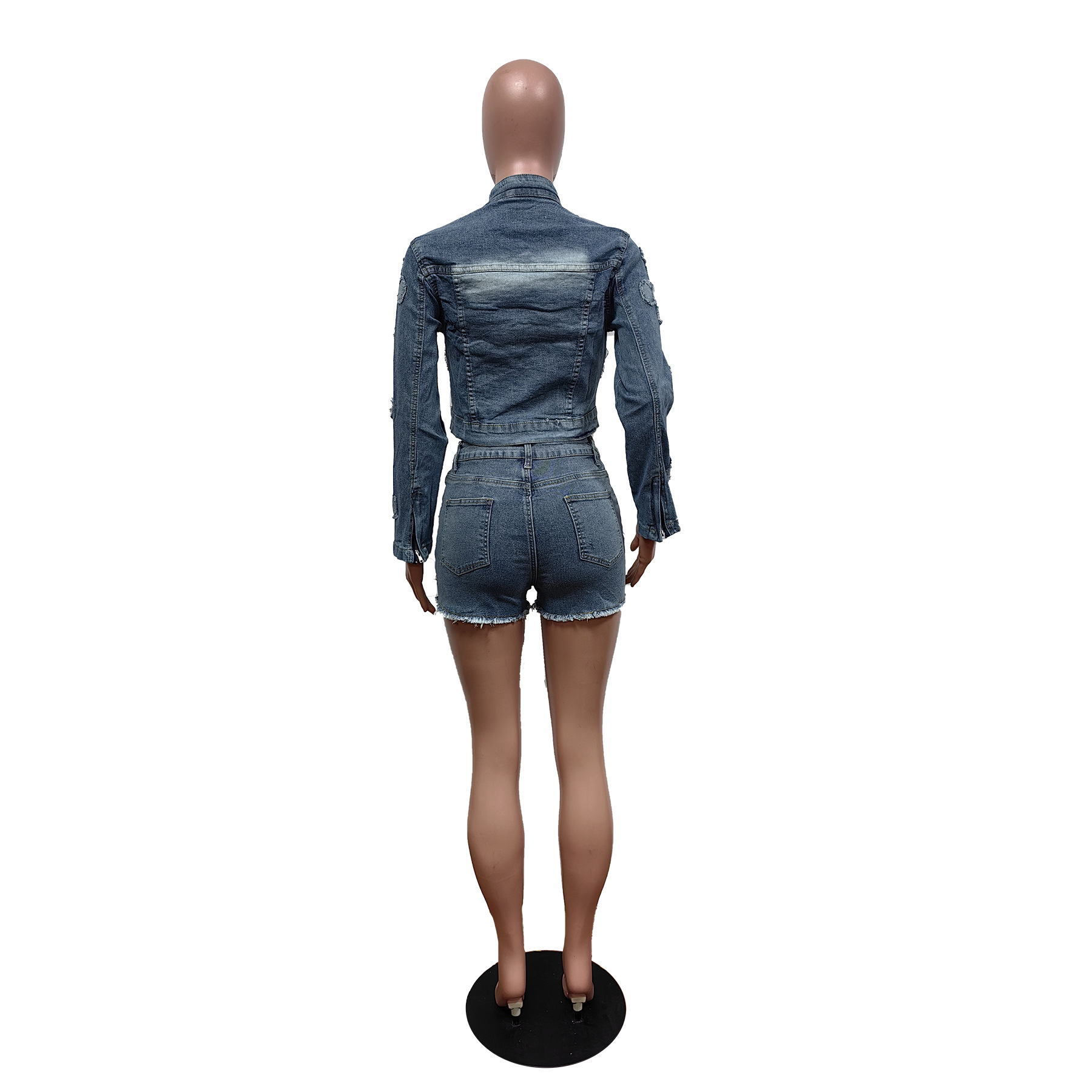 CNLONGBIDA Womens Tracksuits Sexy Denim Jean 2 Piece Matching Pant Set Outfits Summer Women Clothes Y2K Biker Shorts Suits Sets Cropped Tops