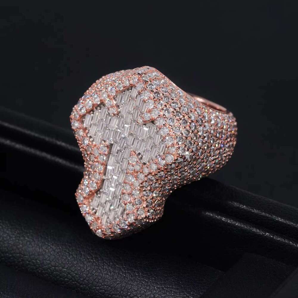 Hip hop style VVS silicone men's cross silver ice out ring