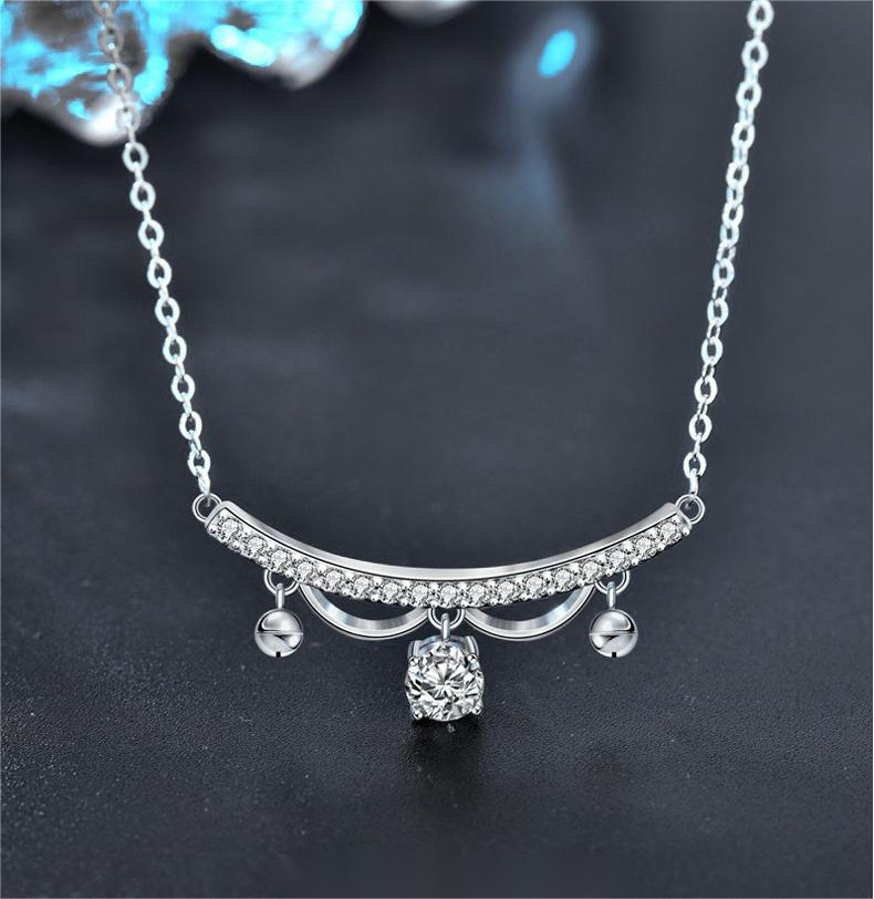 Princess Style S925 Silver Bell Pendant Necklace with Moissanite Charm for Women Gift Jewelry