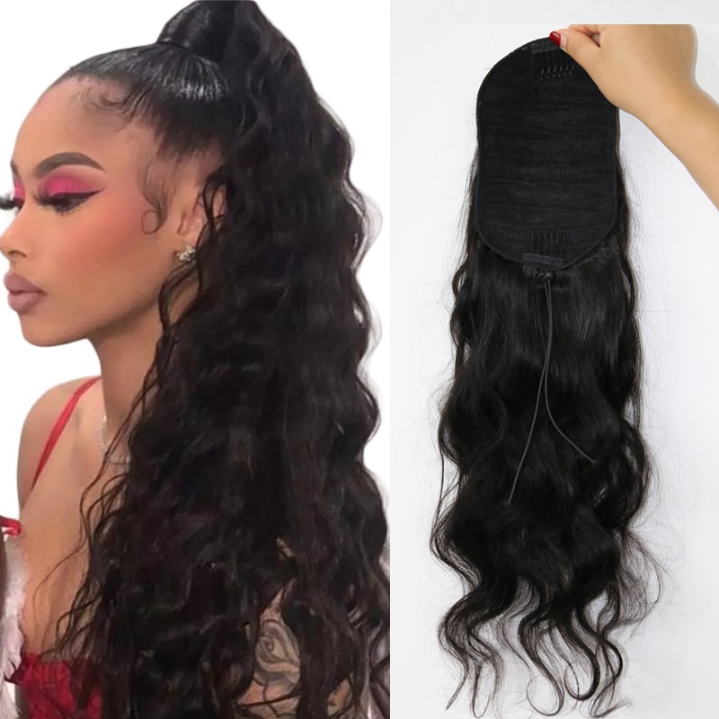 Black Drawstring Ponytail Extension Real Human Hair Kinky Curly Body Wave Clip In Hair Extensions for Black Women 8-24 Inch Available