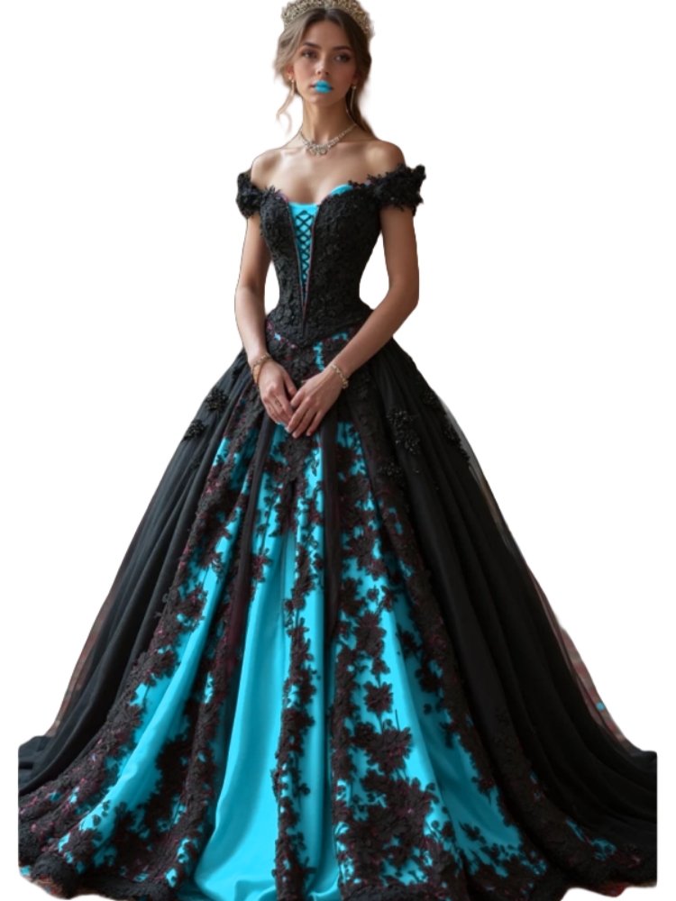 Vintage Black And Red Evening Dresses Lace Appliques Off Shoulder A-Line Renaissance Medieval Prom Gown Corset Princess Special Occasion Dress