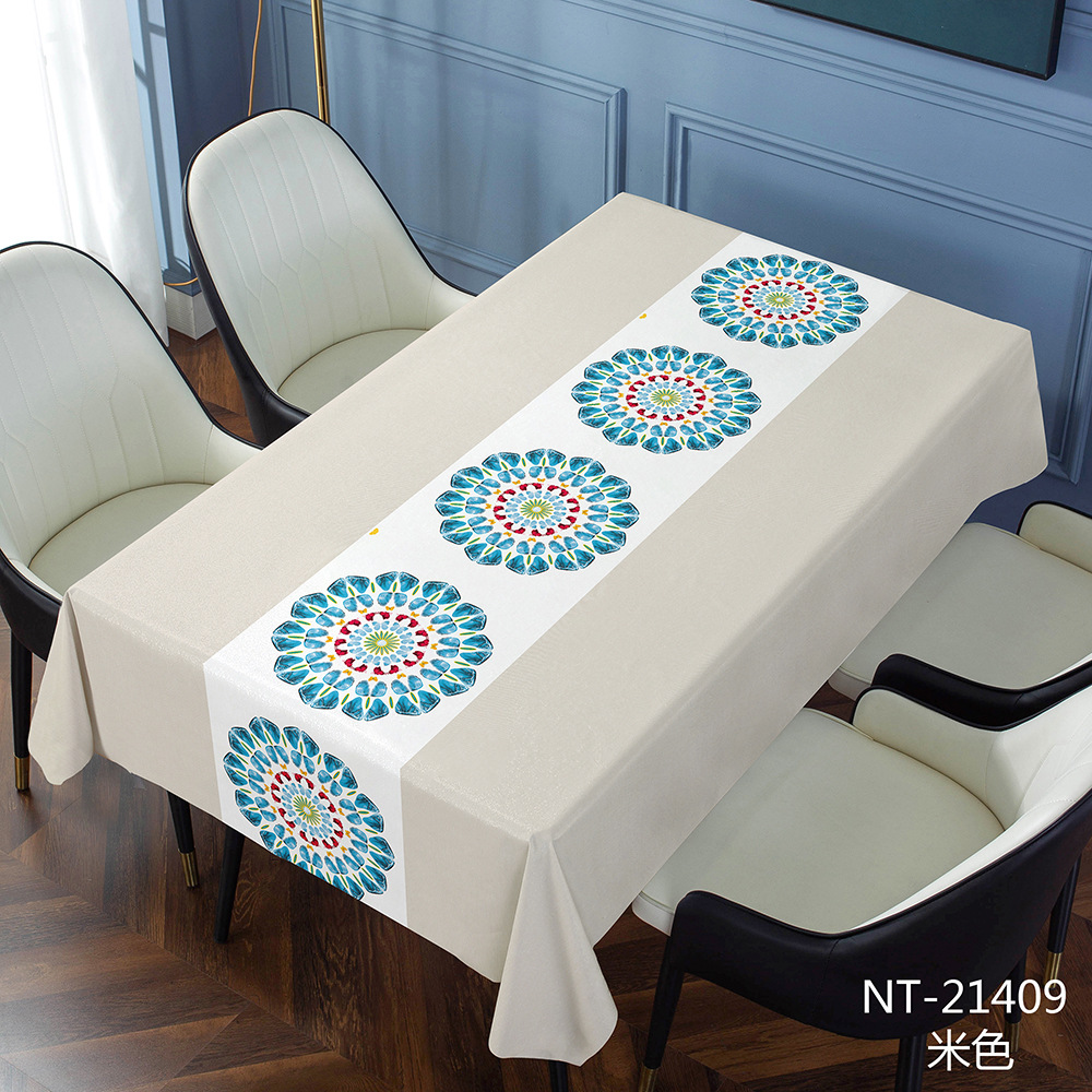 XX0396 New Chinese style household waterproof and oil-proof PVC tablecloth tablecloth long strip embroidery stall tablecloth coffee table cover cloth 