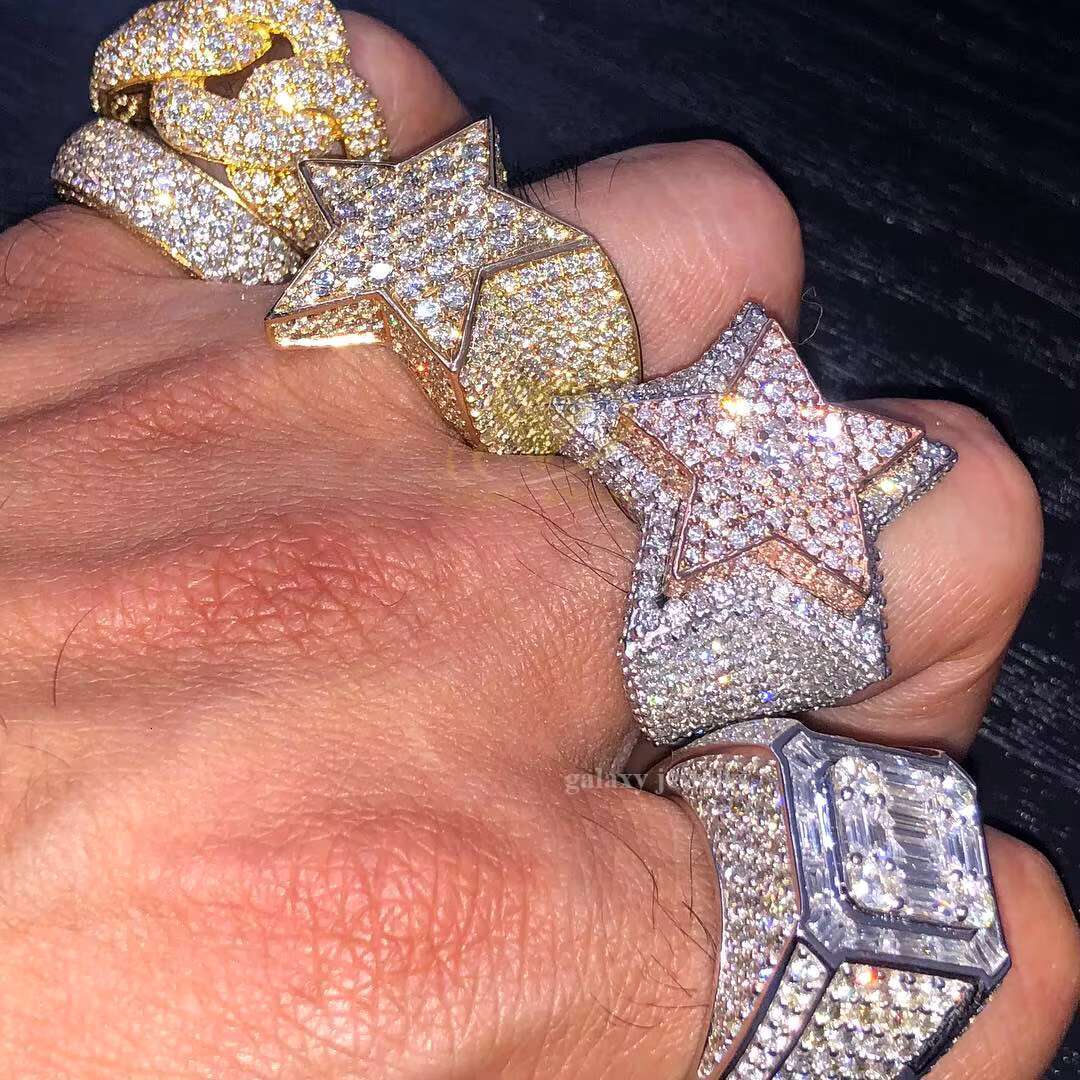 Hip Hop Rings Men Set Iced Out Moissanite Vvs Diamonds Fine Jewelry Party Gold Plated 925 Sterling Silver Engagement Ring