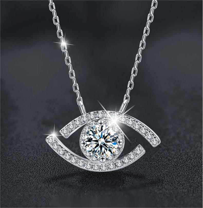 925 Silver Evil Eye Moissanite Pendant Necklace for Women Sparkling Protection Jewelry Minimalist Choker Gift for Her