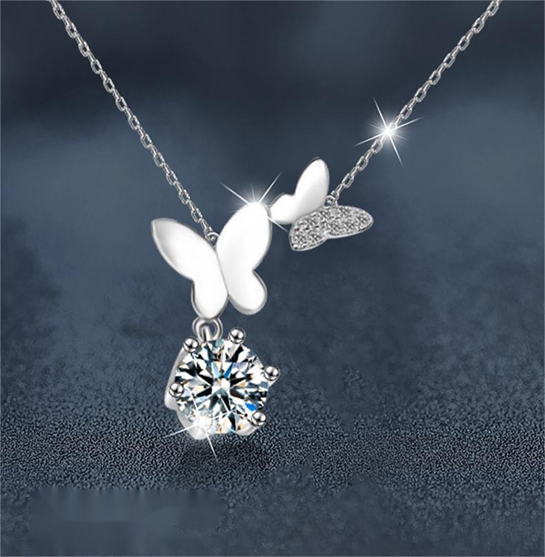 925 Silver Moissanite Butterfly Necklace, Non-Fading, Women's Designer Autumn/Winter High-End Lock Chain, Ins Style Niche Jewelry