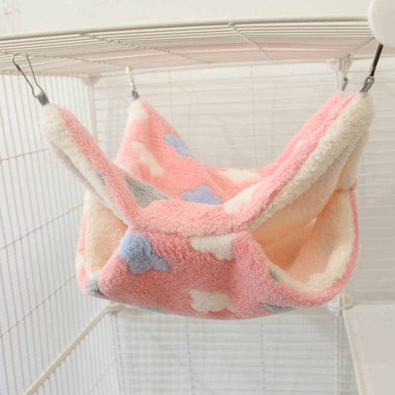 Small Pet Hanging BunkBed Warm Hammock Bed Cage Accessories Bedding Hideout Playing Sleeping for Parrot Sugar Glider Squirrel Hamster Rat, Pink Cup