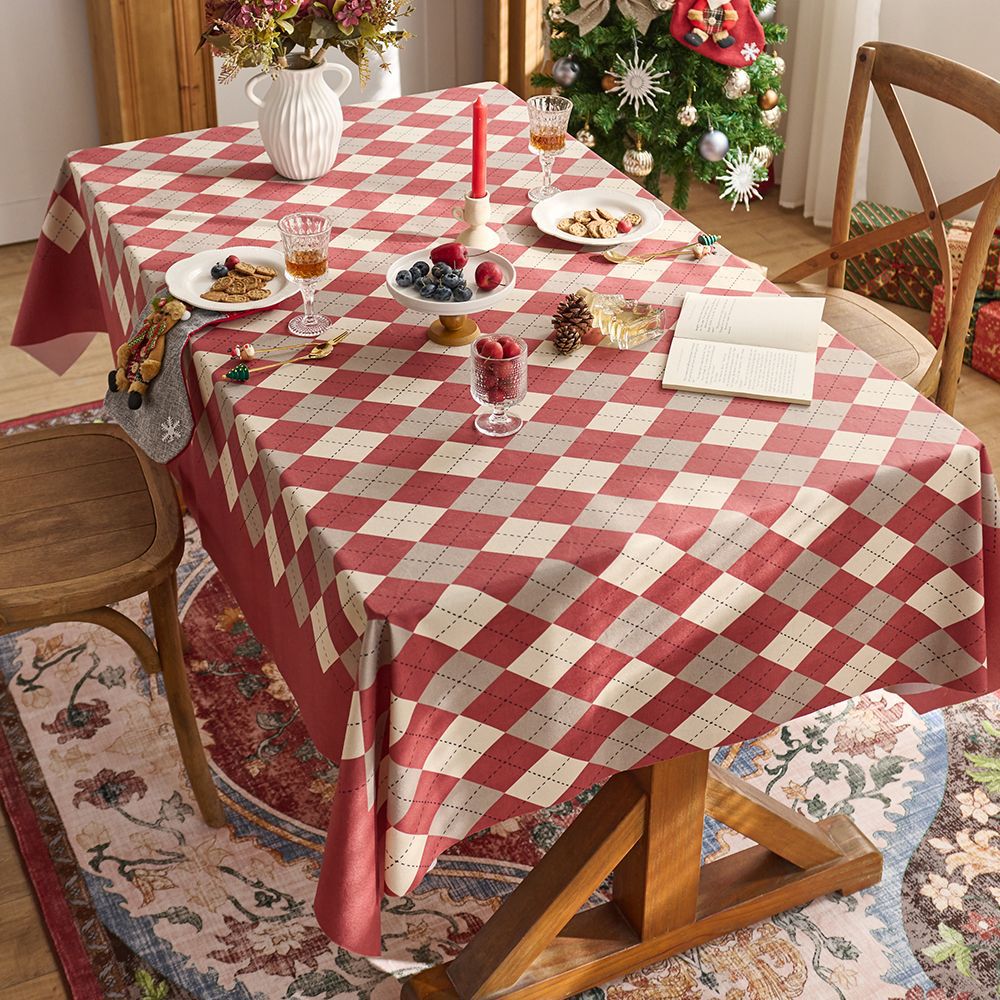 XX0392 New Year tablecloth red festive Christmas tablecloth atmosphere tablecloth tablecloth plaid cloth Christmas style decorative cloth
