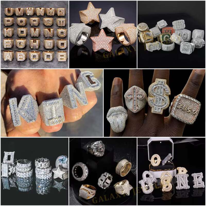 Hip Hop Rings Men Set Iced Out Moissanite Vvs Diamonds Fine Jewelry Party Gold Plated 925 Sterling Silver Engagement Ring