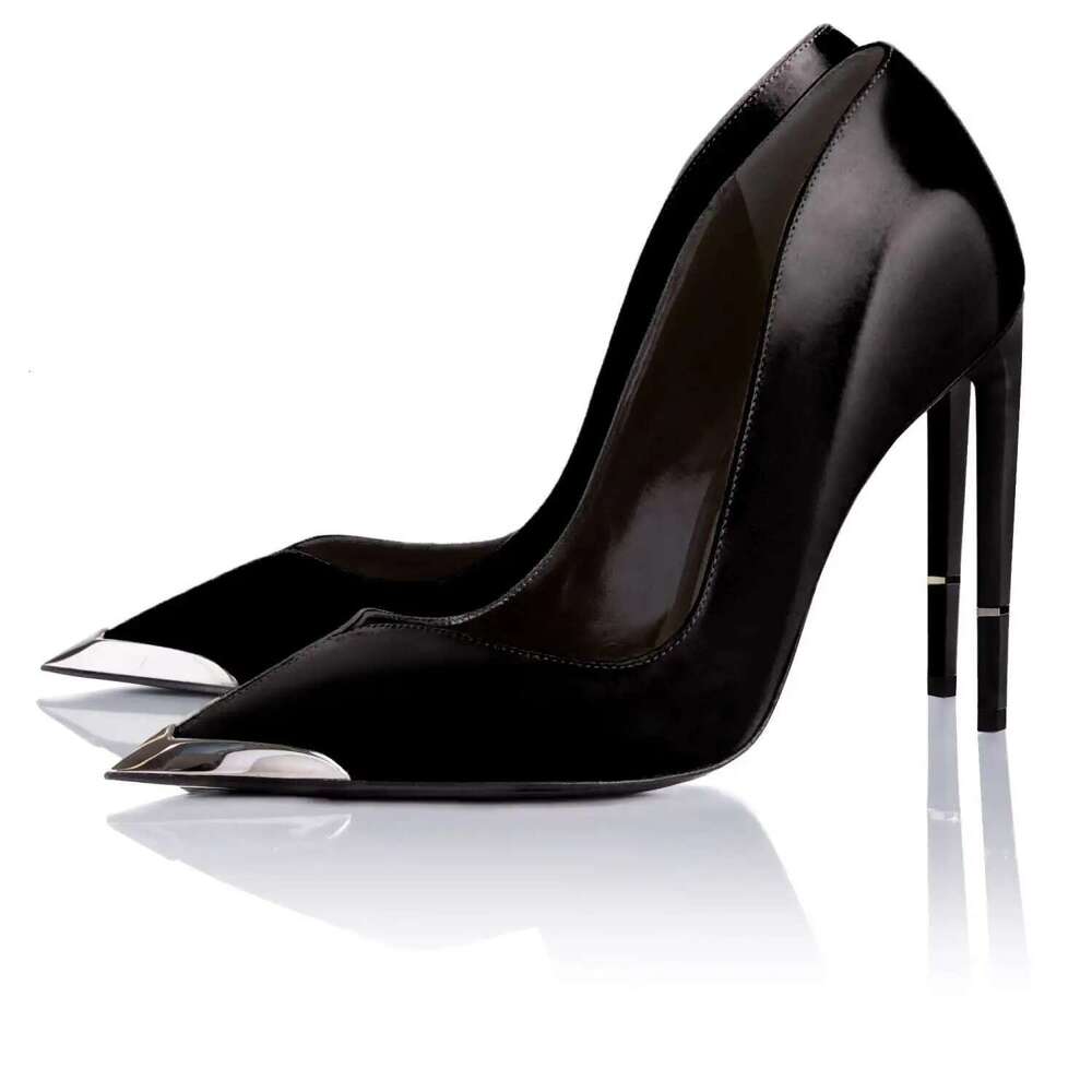 Metal Pointed Toe Pumps Woman Black Veet Satin Single Shoes Women Stiletto Super High Heels Slip On Office Lady Zapatos Para